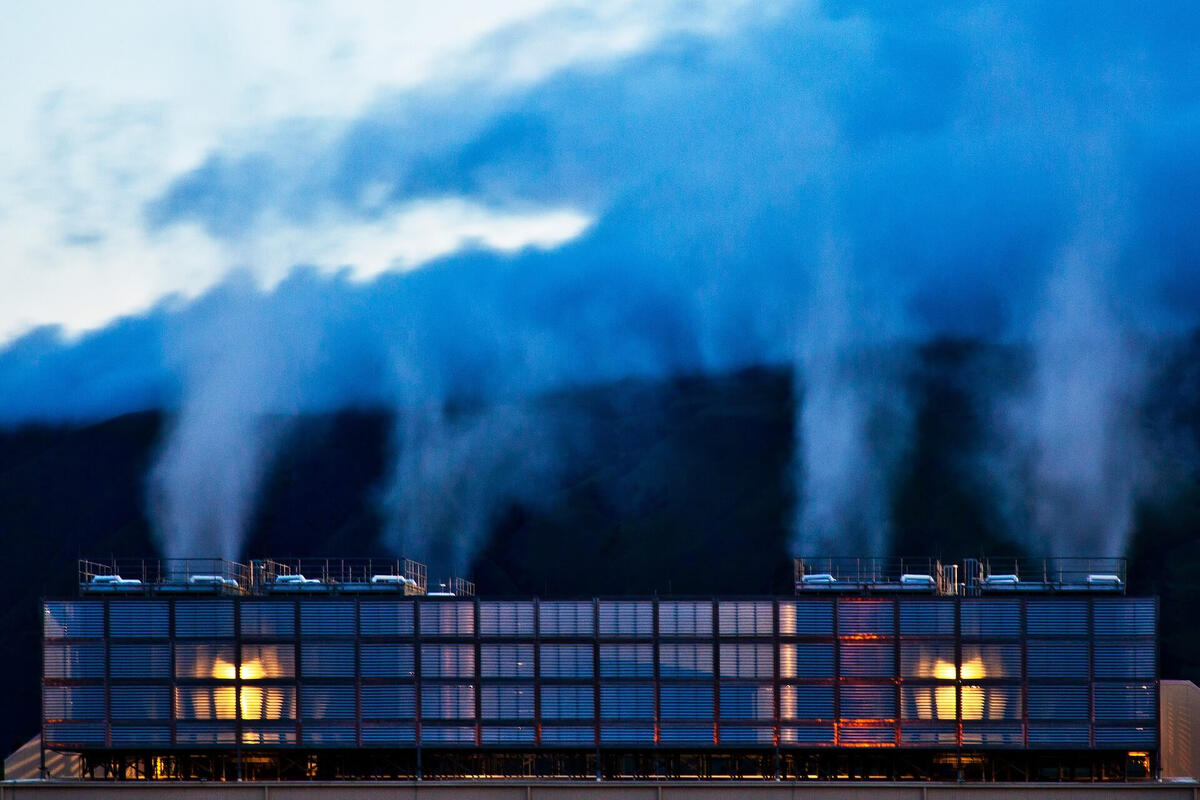 Data Center Cooling Systems Exterior view of an industrial chiller plant at a data center cooling facility